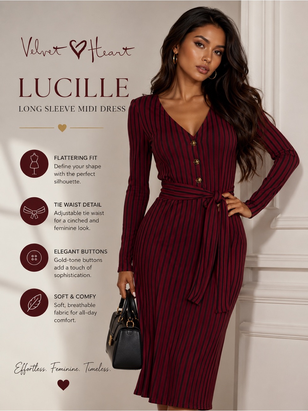 ‼️🔥🆕 Velvet Heart Lucille Long Sleeve Midi Dress